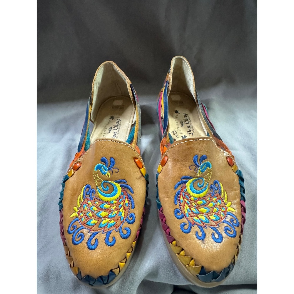 Artesanias Don Chuy‎ Sandals Womens 5.5 Mexican Leather Huarache Peacock Shoes